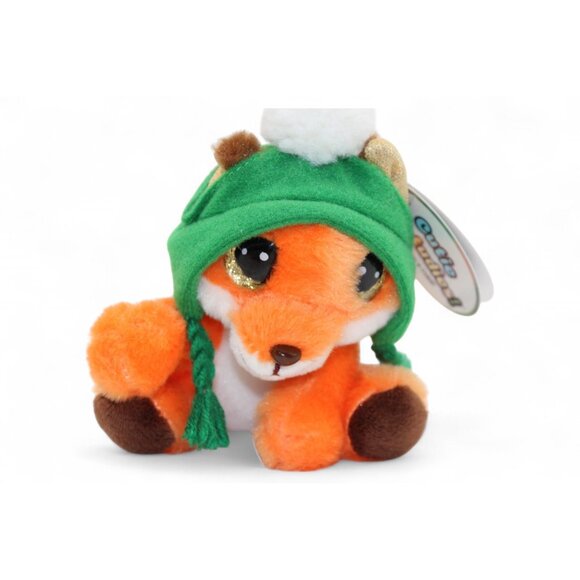 Cutie Pet-Tudies Fable Holiday Fox Plush Backpack Clip W/ Green Hat & Pom Pom - Picture 1 of 4